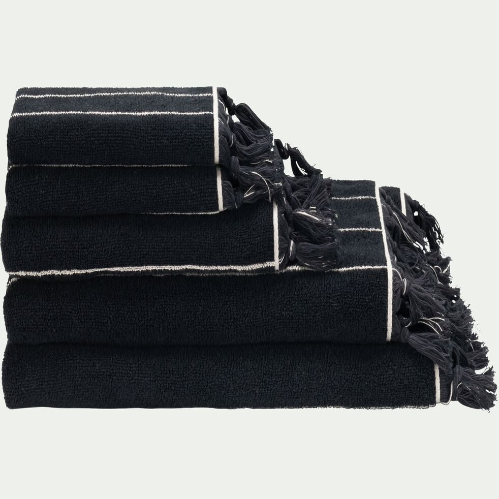 Drap de bain rayé en coton 100x150cm - noir-PISELLI