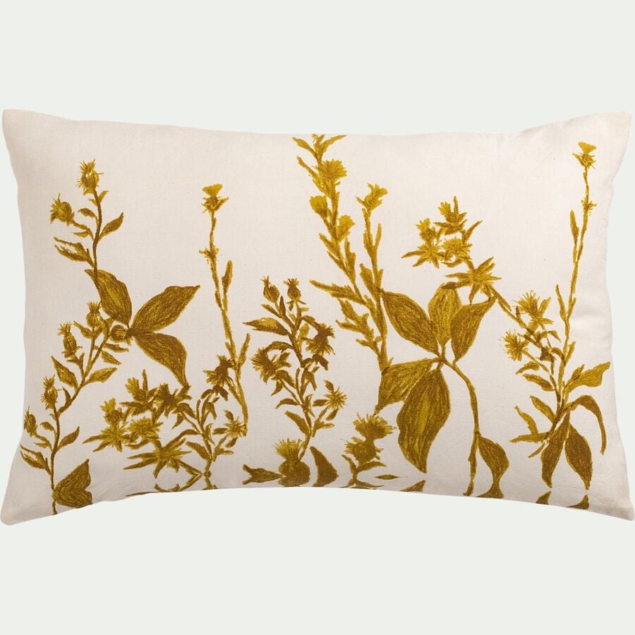 Coussin motif floral en lin et coton 40x60cm - jaune-CENTAUREE