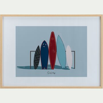 Image encadrée motif planches de surf 53x73cm - bleu-SEASIDE