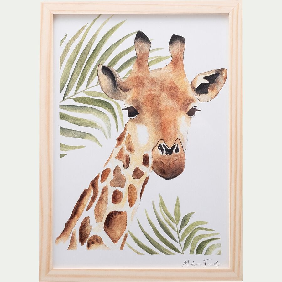 Image aquarelle encadrée girafe - A4-GIRAFE FEUILLE