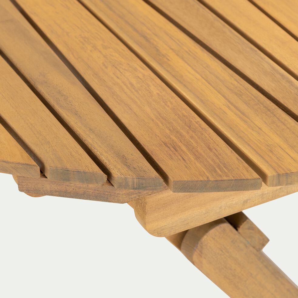 Table de jardin pliante en acacia huilée D90cm  naturel (2 à 4 places