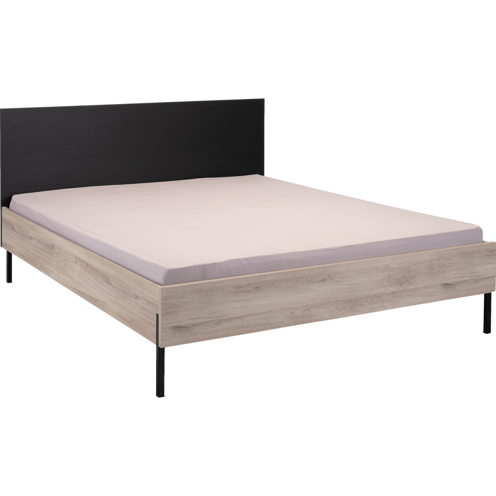 Lit 2 places finition bois clair et métal - 140x200 cm ...