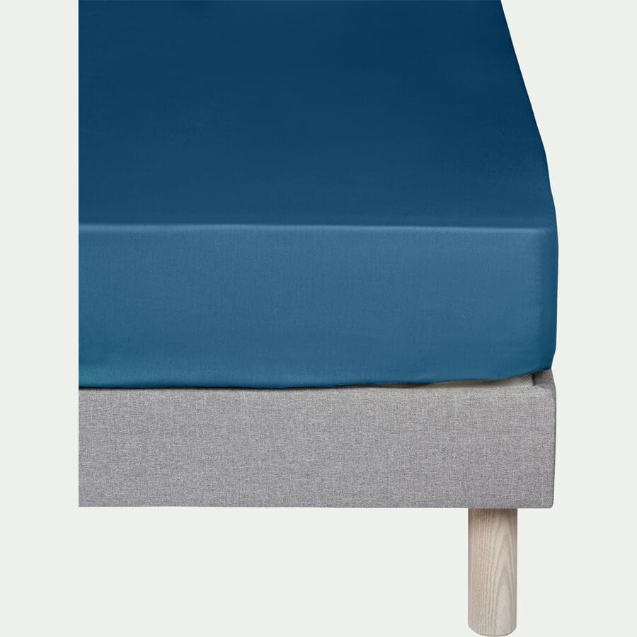 Drap housse en coton 140x200cm B30cm - bleu figuerolles-CALANQUES