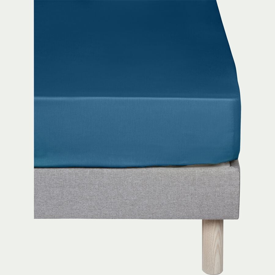 Drap housse en coton 140x200cm B30cm - bleu figuerolles-CALANQUES