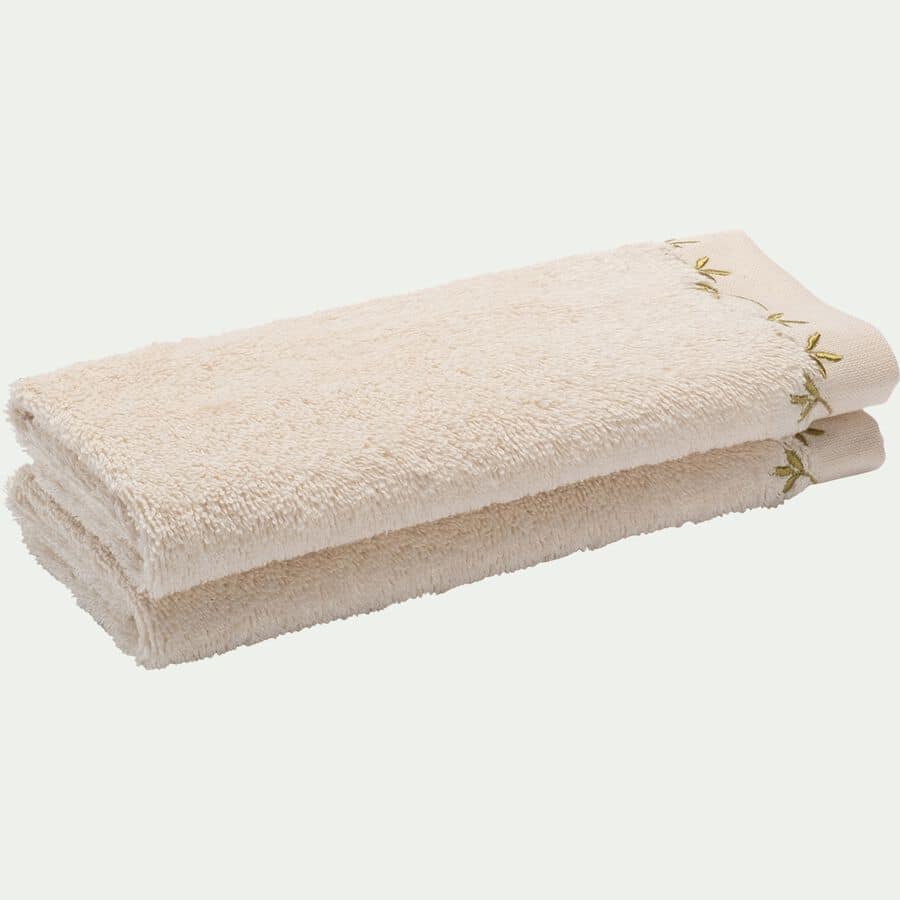 Lot de 2 serviettes invité en coton - beige 30x50cm-MELINA