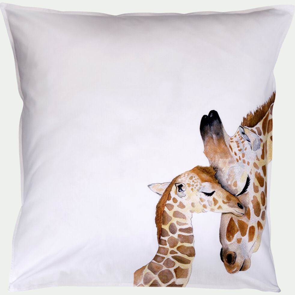 Taie d'oreiller enfant imprimé girafe en coton 63x63cm - marron-FAMILLE GIRAFE