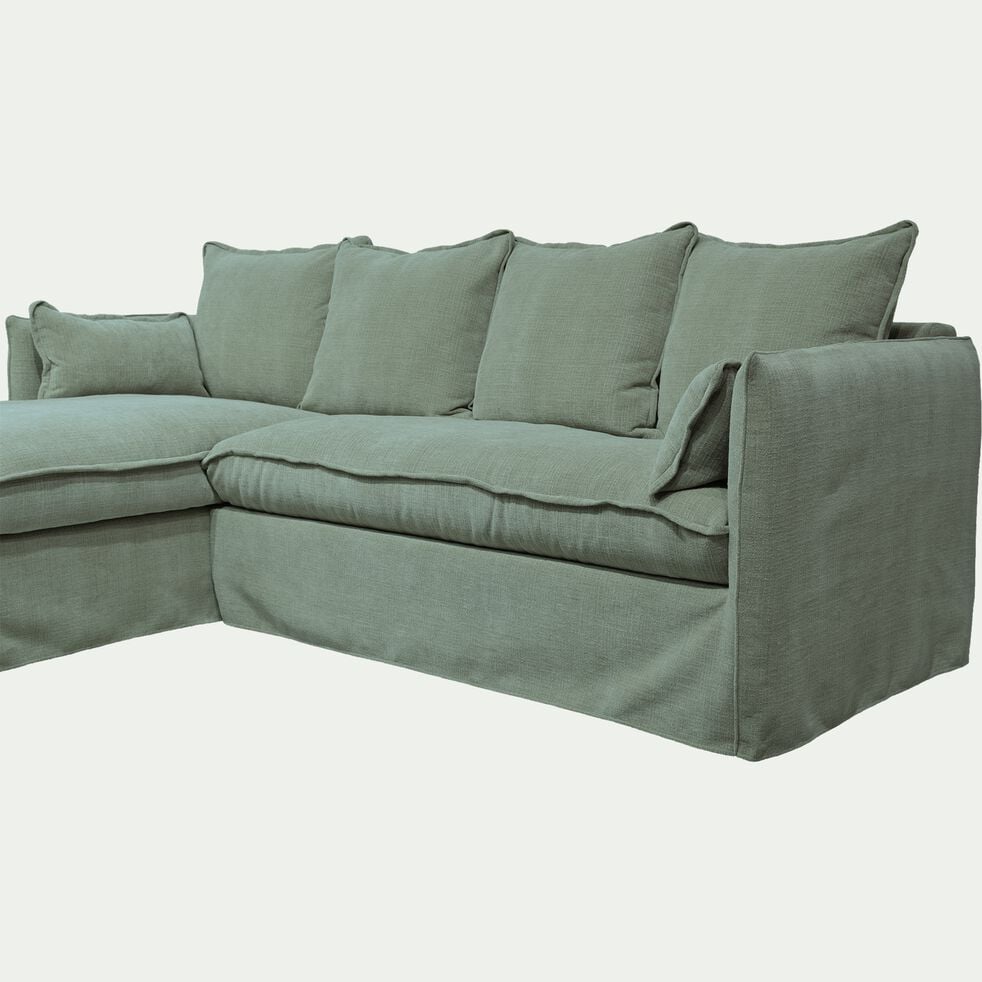 Canapé d'angle gauche convertible en tissu - vert-KALISTO