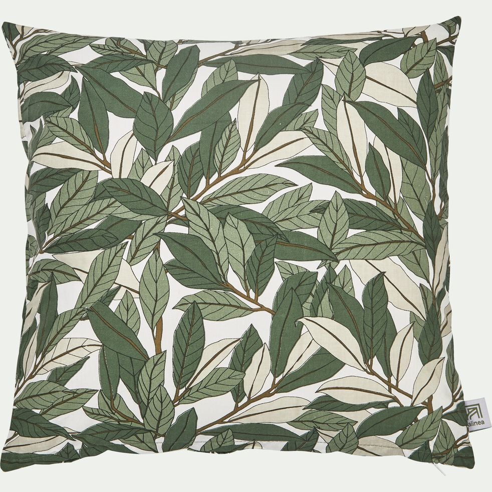Coussin motif Laurier en coton - vert 40x40cm-LAURIER