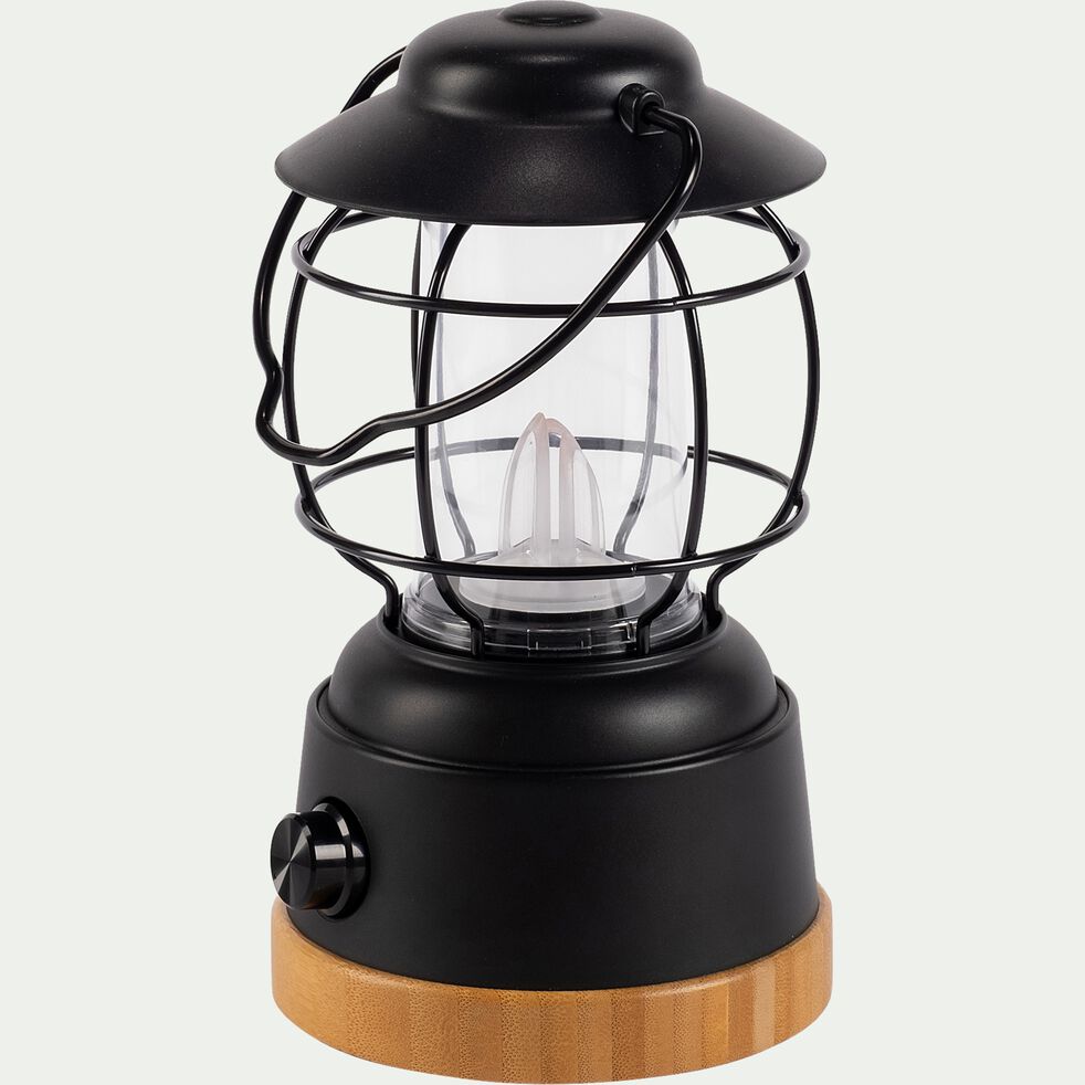 Lanterne à LED en bambou et métal - noir-SASHA