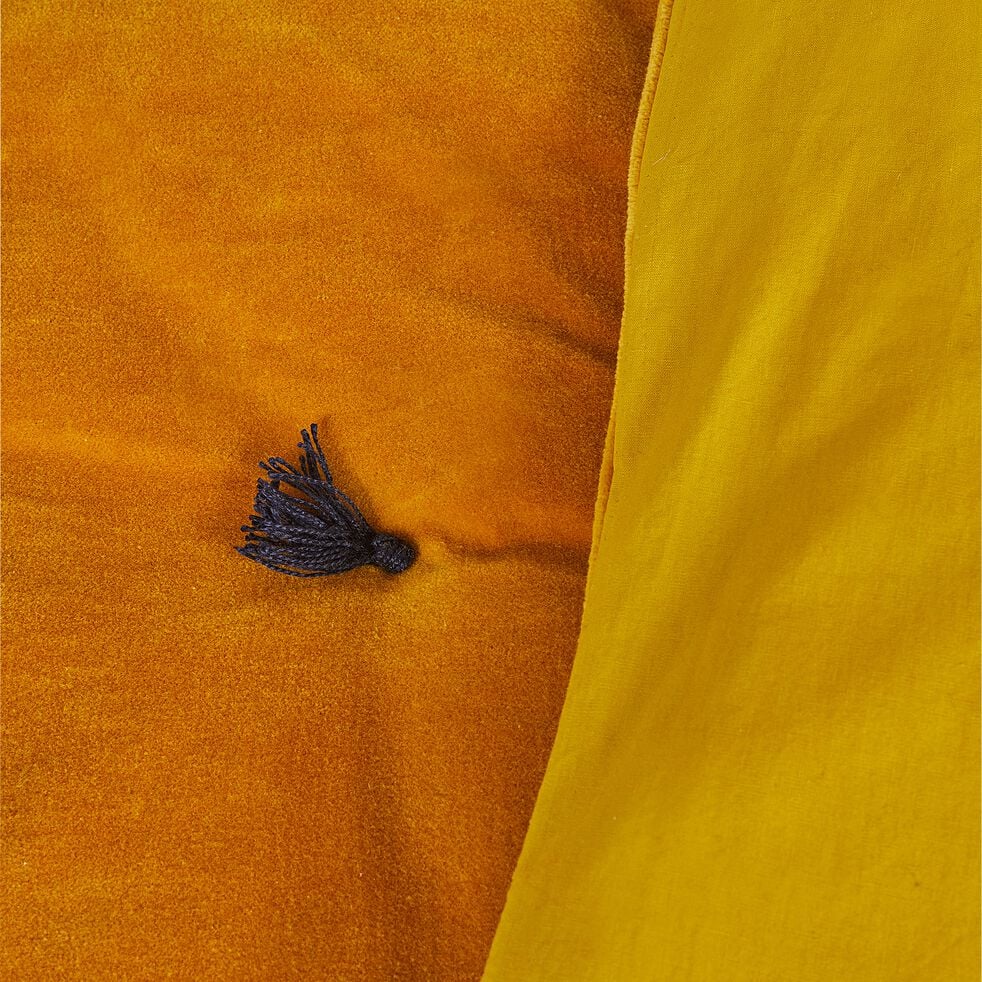 Édredon en velours de coton 100x180cm piquage pompons - jaune-EDEN