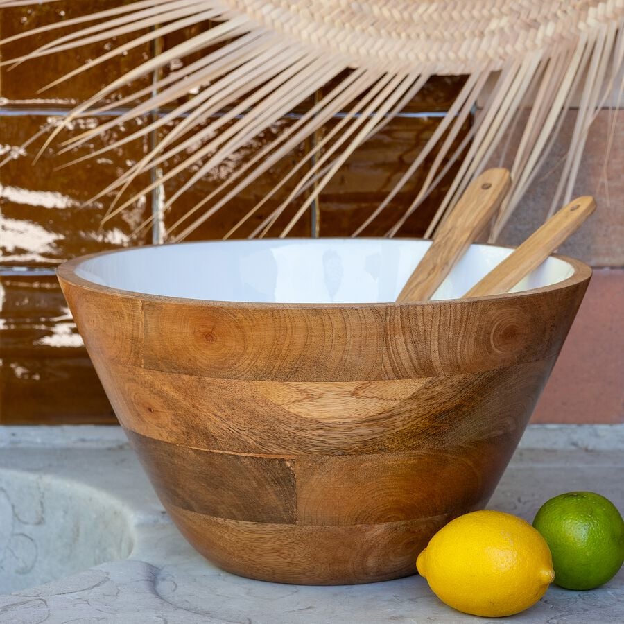 Saladier en bois de manguier D30cm - blanc-AGIBI