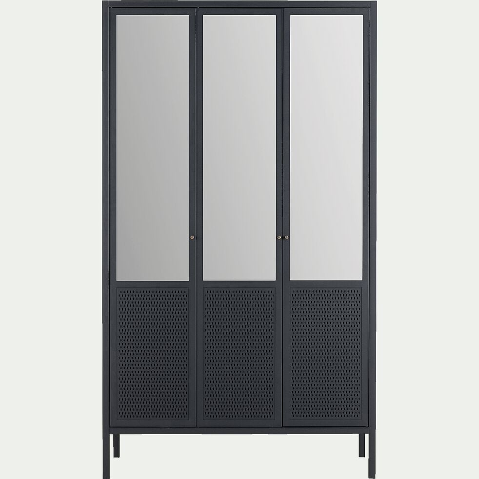 Armoire 3 Portes Avec Miroir En Acier Noir Serra Armoire