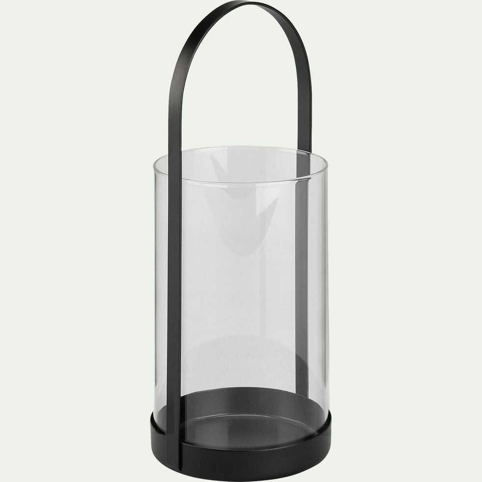 Lanterne en verre et fer - noir D12xH28cm-PASQUALE