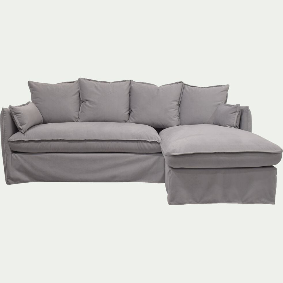 Canapé d'angle droit fixe en velours - gris borie-KALISTO
