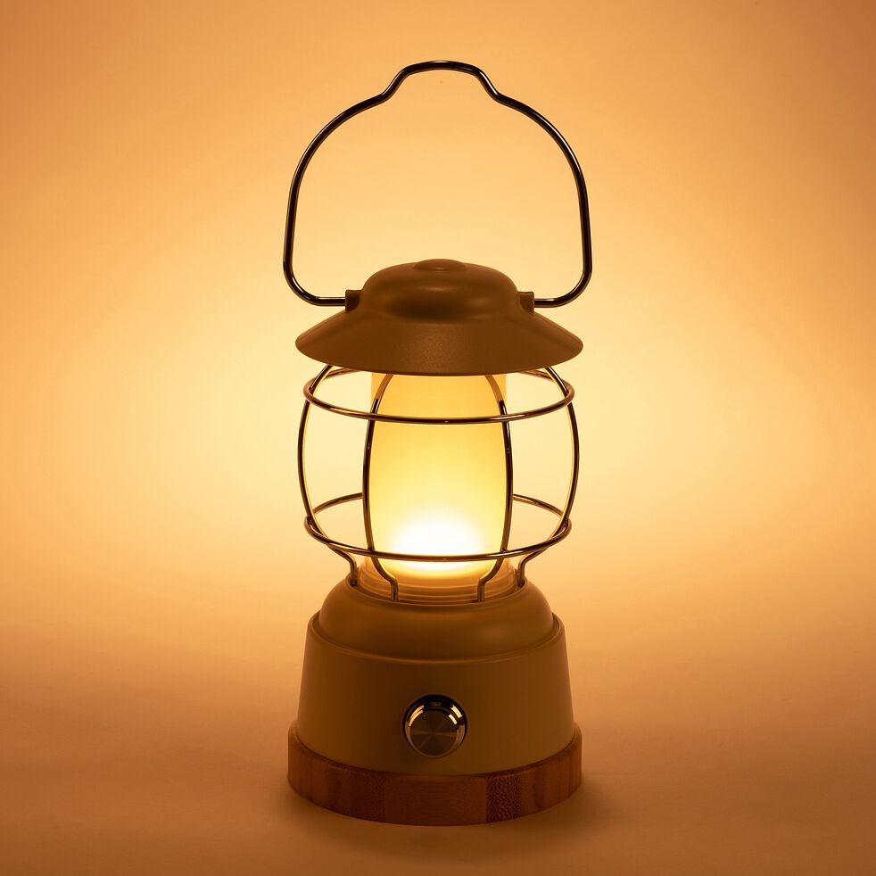 Lanterne à LED en bambou et métal - blanc-SASHA