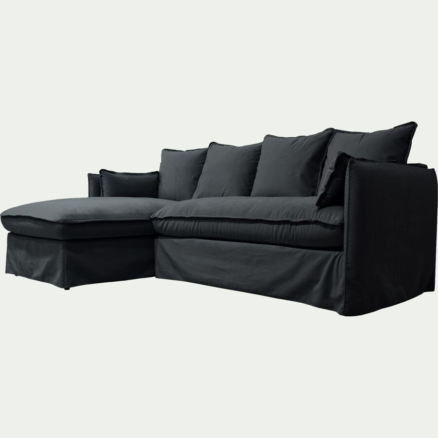 Canapé d'angle gauche fixe en velours - noir-KALISTO