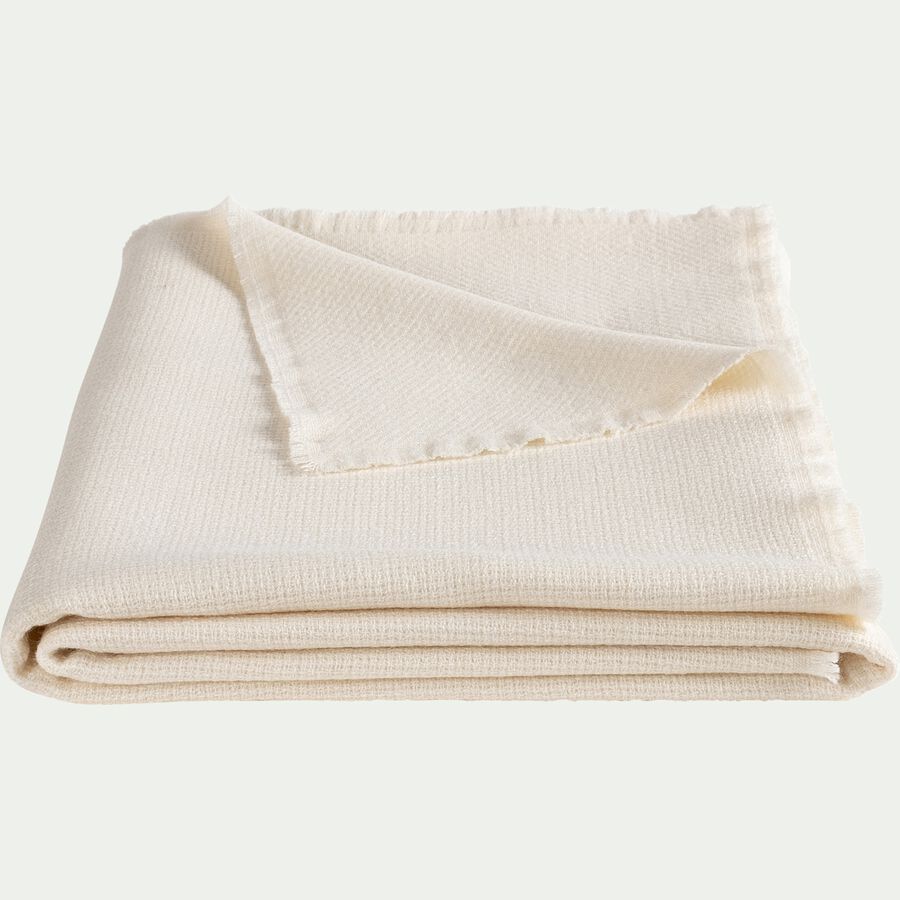 Plaid à franges en laine 130x170cm - blanc écru-LENOS