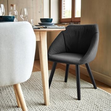 Chaise en tissu avec accoudoirs et piétement noir - gris ardoise-DELINA
