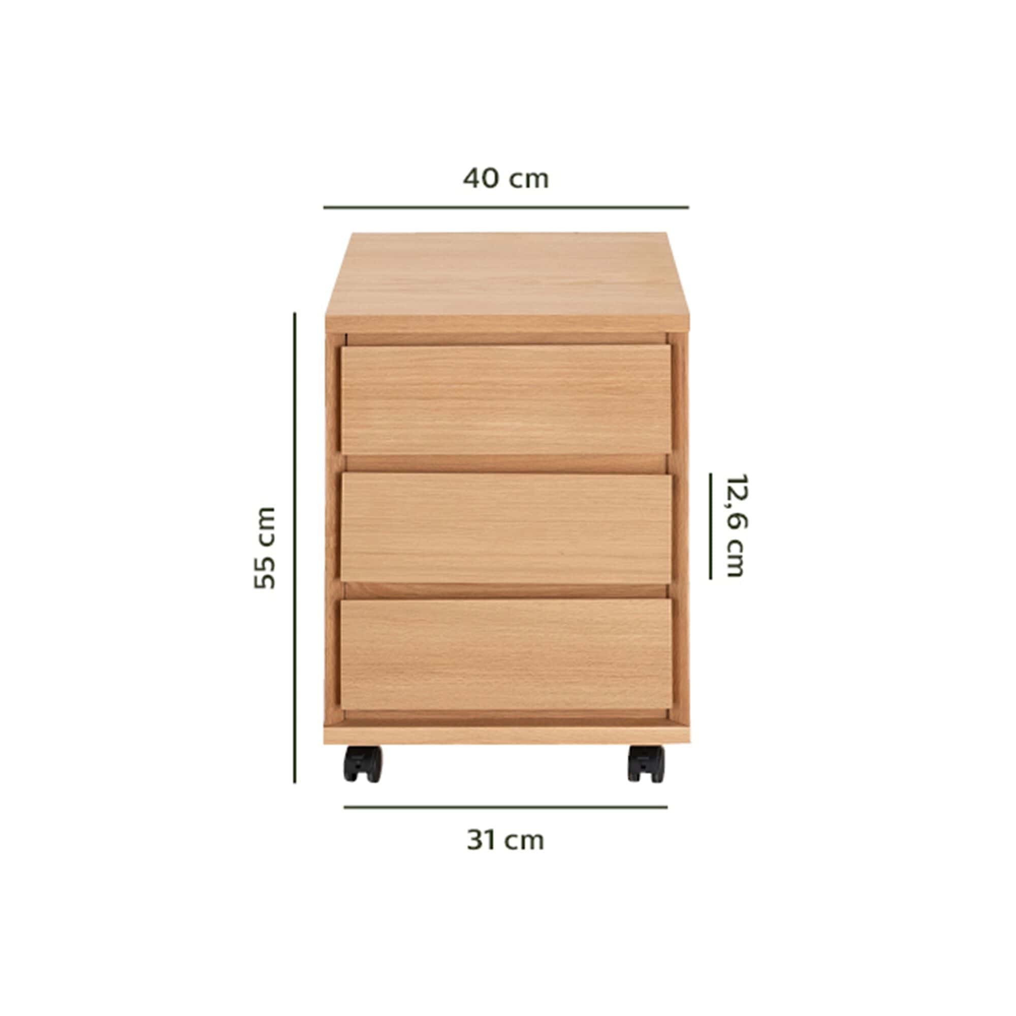 Caisson de bureau 3 tiroirs en bois - naturel - AGOSTA 