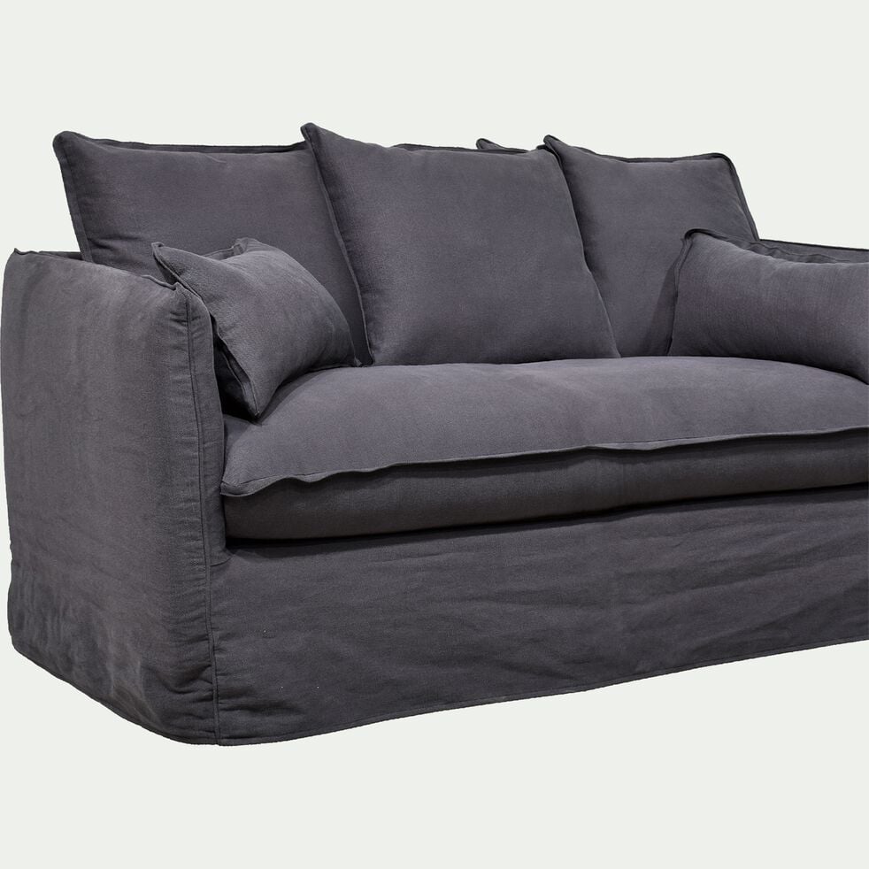 Canapé 2 places fixe en coton et en lin - gris ardoise-KALISTO