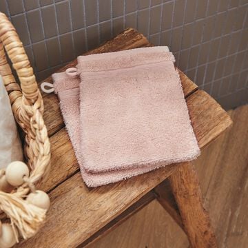 Lot de 2 gants de toilette bouclette en coton - rose grège-NOUN