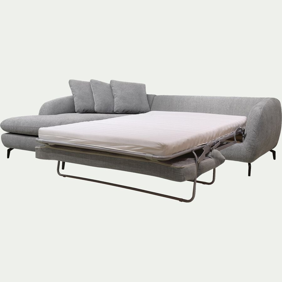 Canapé d'angle gauche convertible en tissu tramé - gris ardoise-COLINE