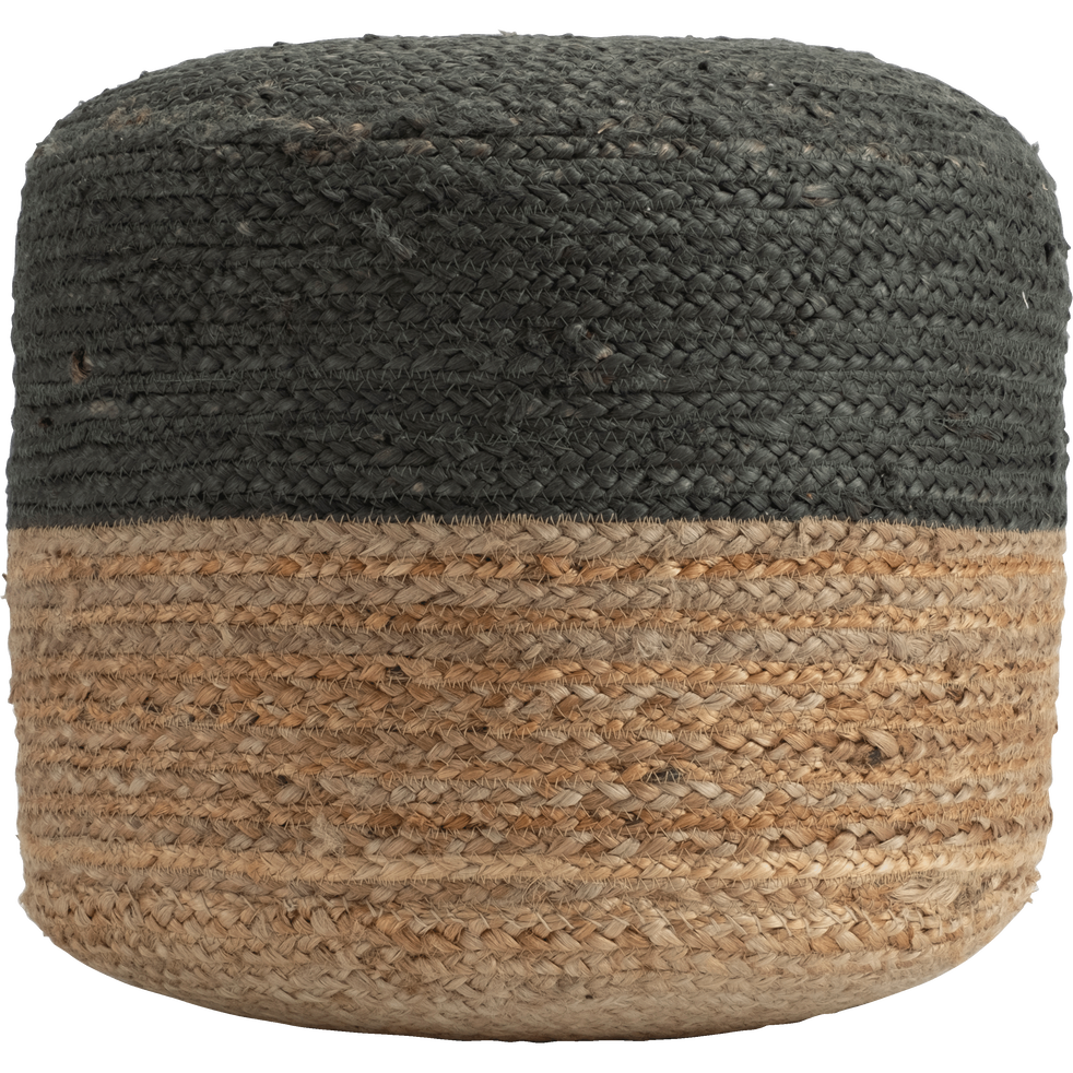 Pouf en jute coloris naturel et vert cèdre 50x50x40cm NAÏA coussins