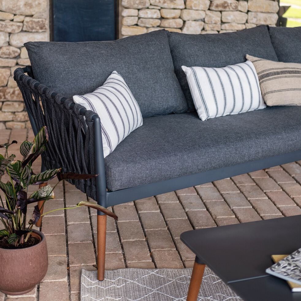 Salon De Jardin En Bois Et Tissu Gris Anthracite 4 Places