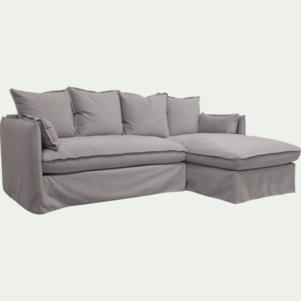 Canapé d'angle droit convertible en velours - gris borie-KALISTO
