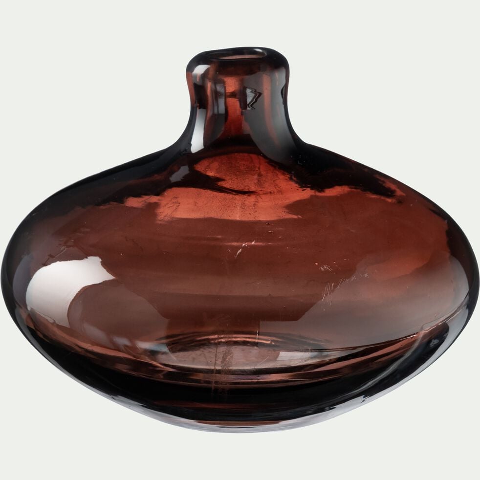 Petit vase en verre rond H9,5cm - brun rhassoul-PARMA