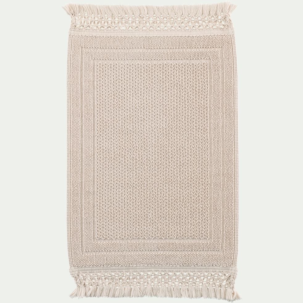 Tapis de bain en coton finition crochet et frangées 50x80cm - blanc écru-EVORA