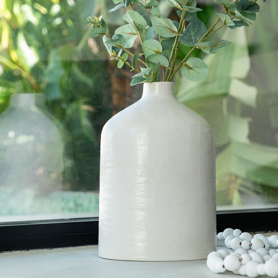 Vase bouteille en grès H30cm - blanc-CORRENS