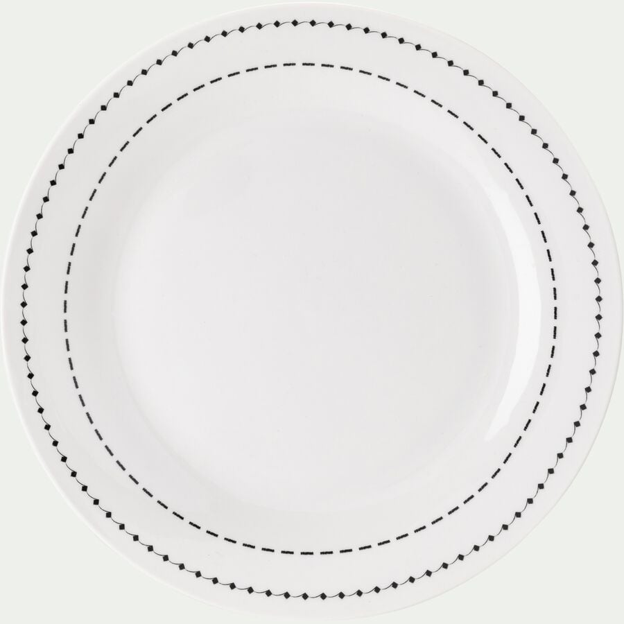 Lot de 4 assiettes à dessert en porcelaine avec liseré noir D19,5cm - blanc-MEDINE