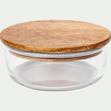 Boîte ronde en verre avec couvercle en bois D11,5cm-SAPAN
