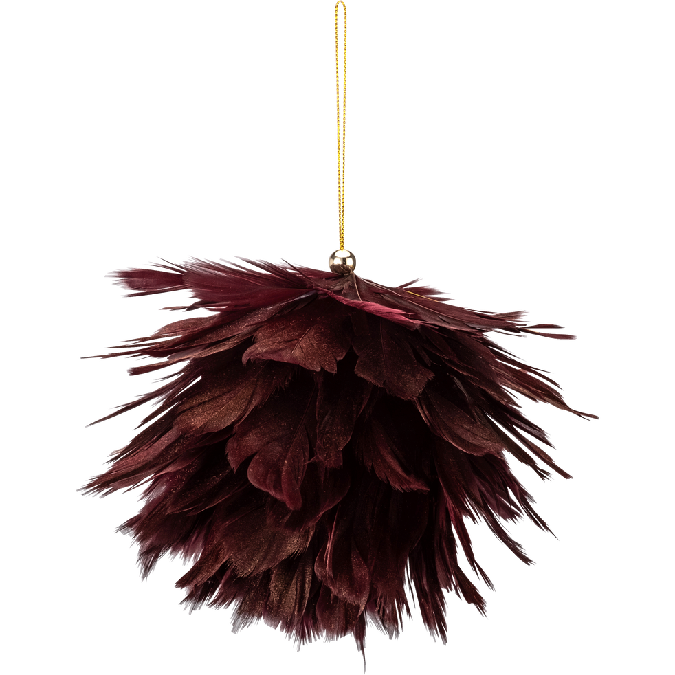 Fanal Boule De Noël En Plume Rouge D14cm