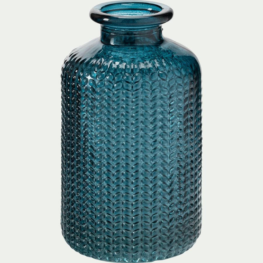 Soliflore en verre à relief H10cm - bleu-PRATO