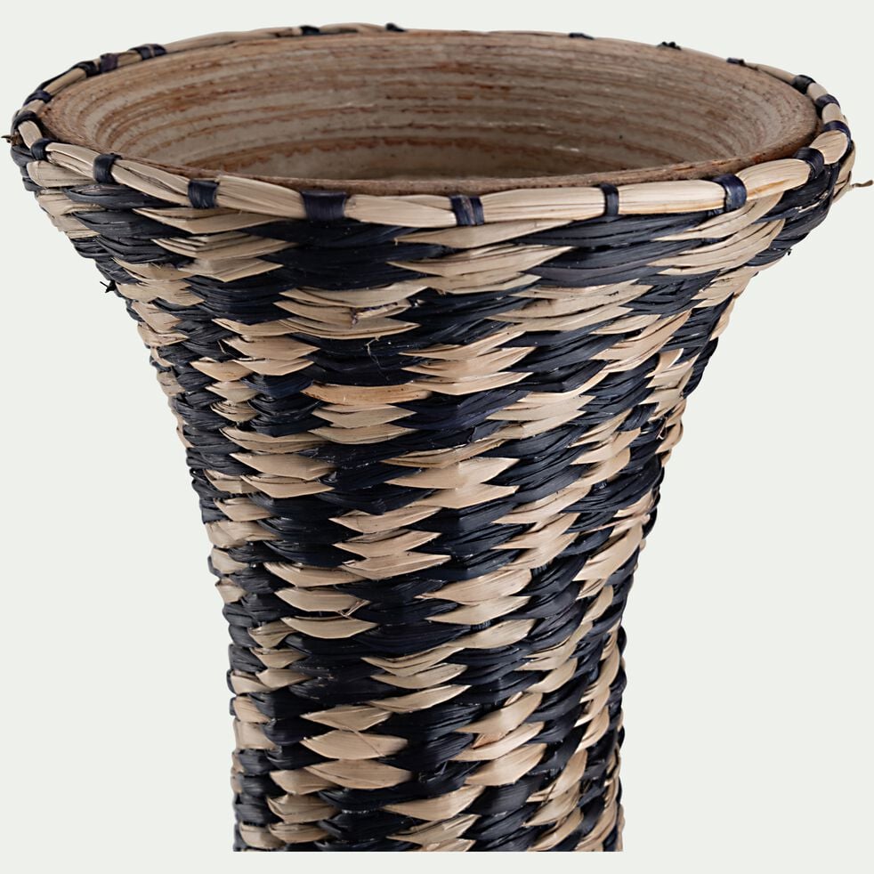 Grand vase en bambou et jonc de mer tressé H84cm - noir-AGANTA