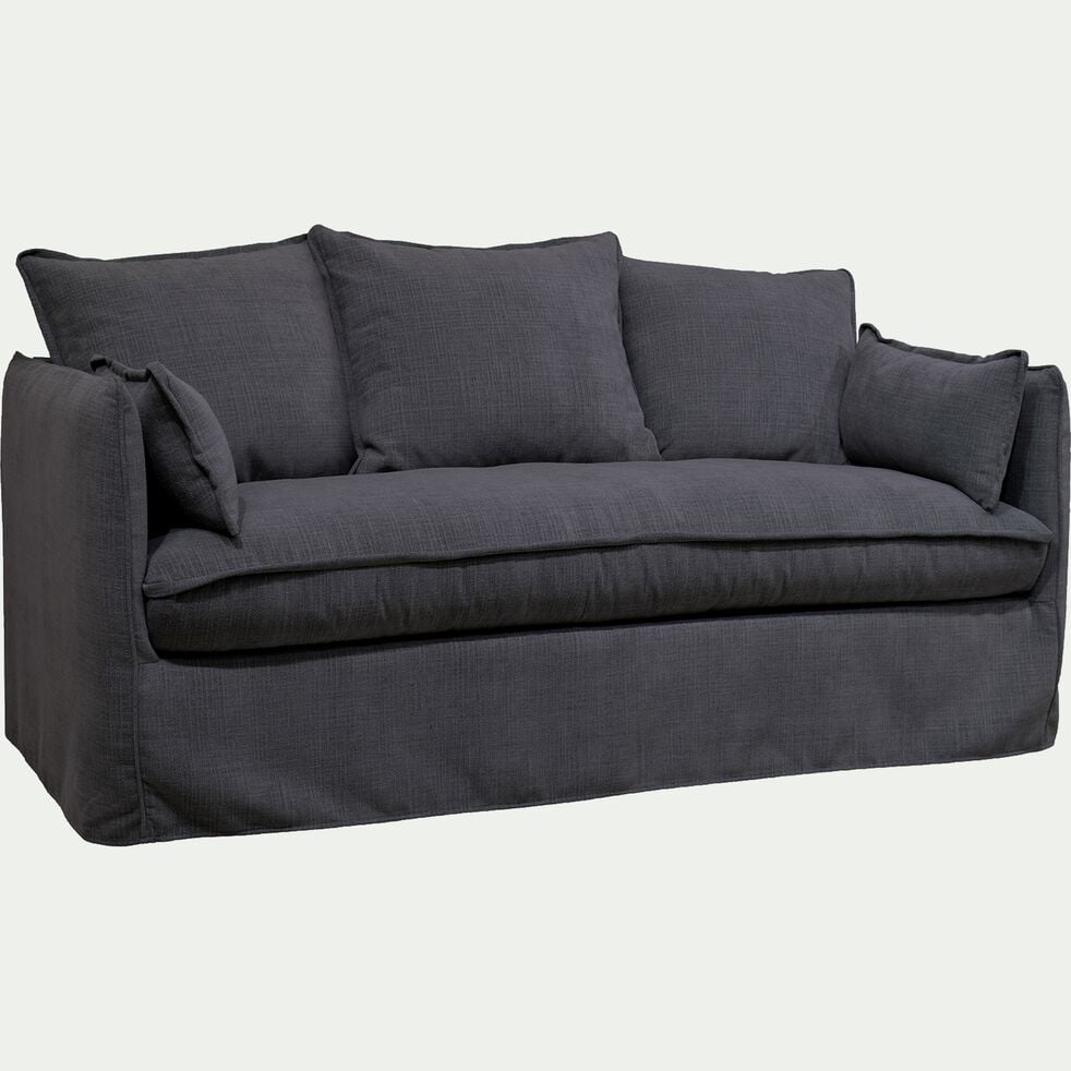 Canapé 3 places fixe en tissu - gris ardoise-KALISTO