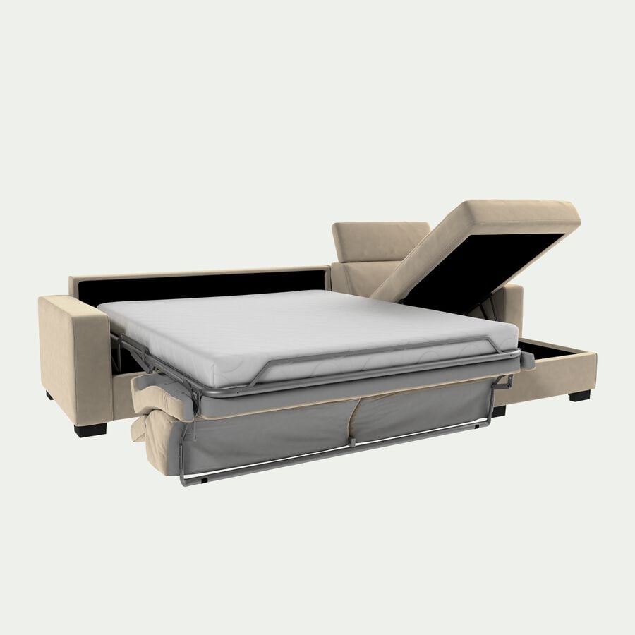 Canapé d'angle convertible en microfibre avec accoudoirs 20cm - beige-MAURO