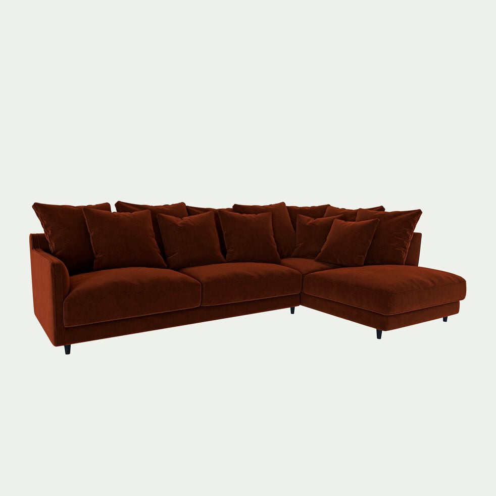 Canapé d'angle droit fixe en velours - brun rustrel-LENITA