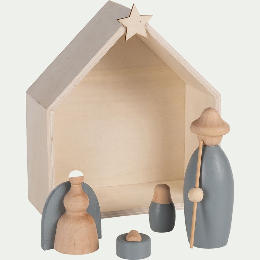 Crèche de Noël en bois H20cm - gris-VUKATANE