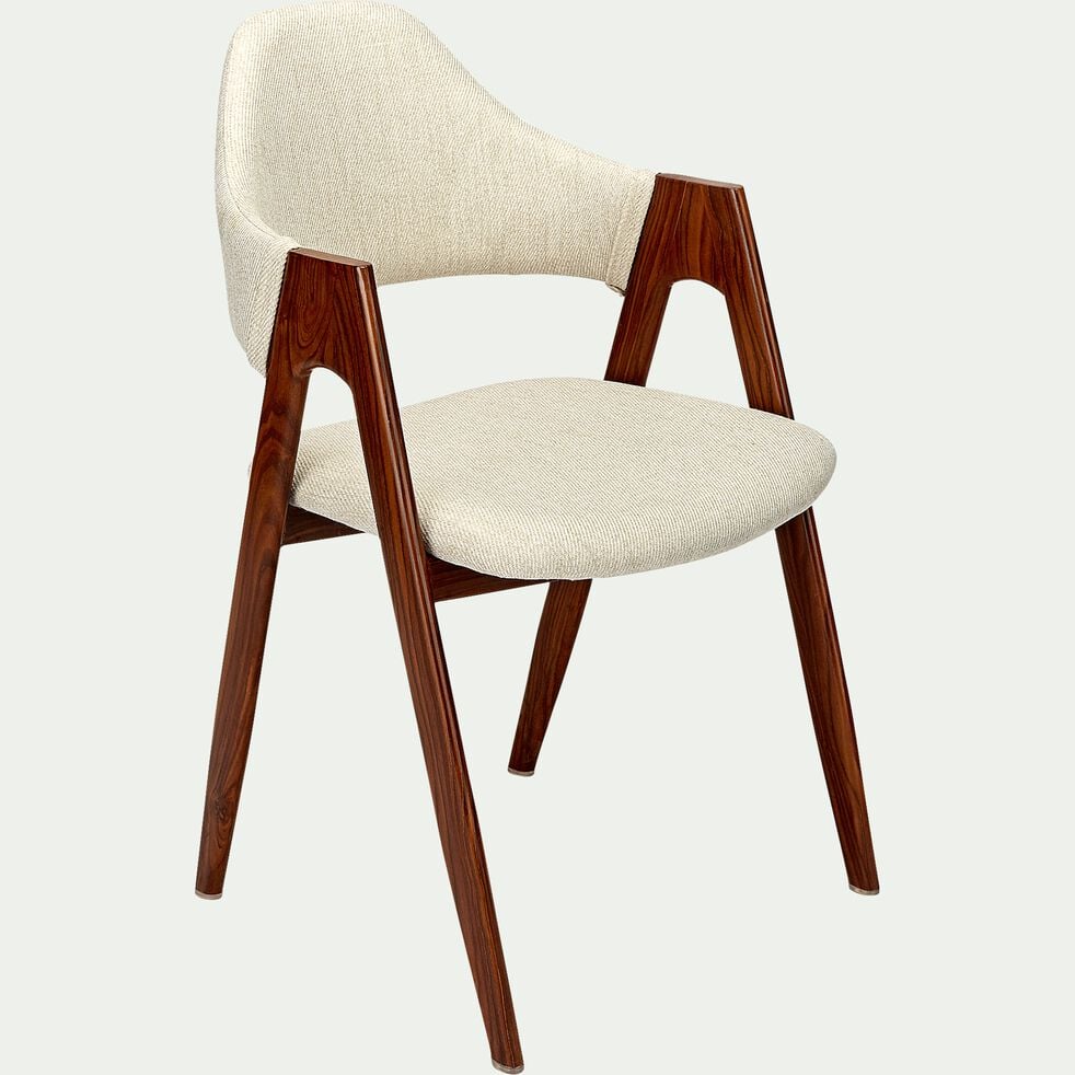 Chaise en tissu et effet bois foncé avec accoudoirs - beige roucas-GARETTE