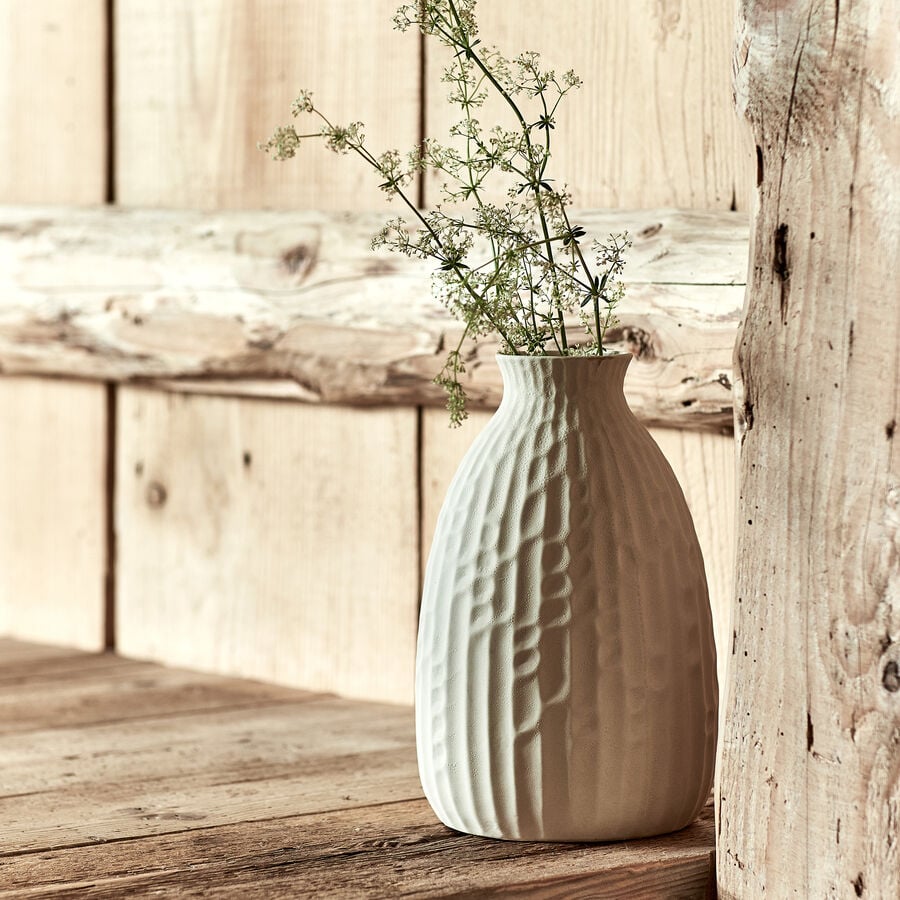 Vase texture en faïence H24cm - blanc-SOMMAREL
