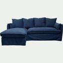 Canapé d'angle gauche fixe en velours - bleu marine-KALISTO