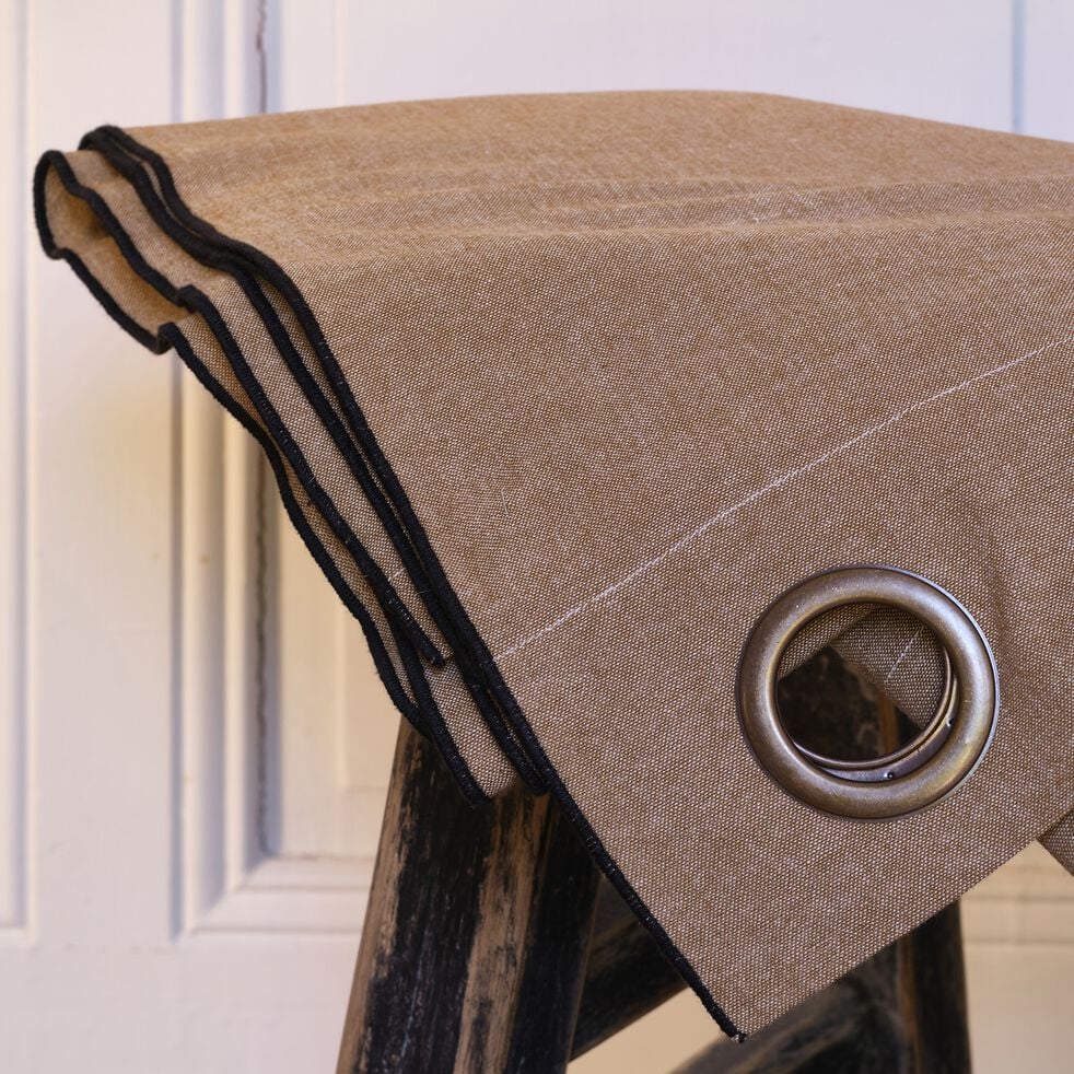 Rideau à œillets en coton finition liseré 140x250cm - brun alep-LINIA