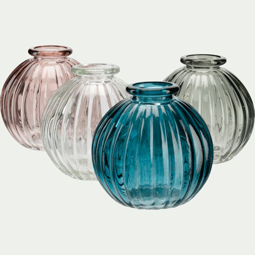  Vase  rond stri  en verre  bleu niolon H8 cm Doko vase  