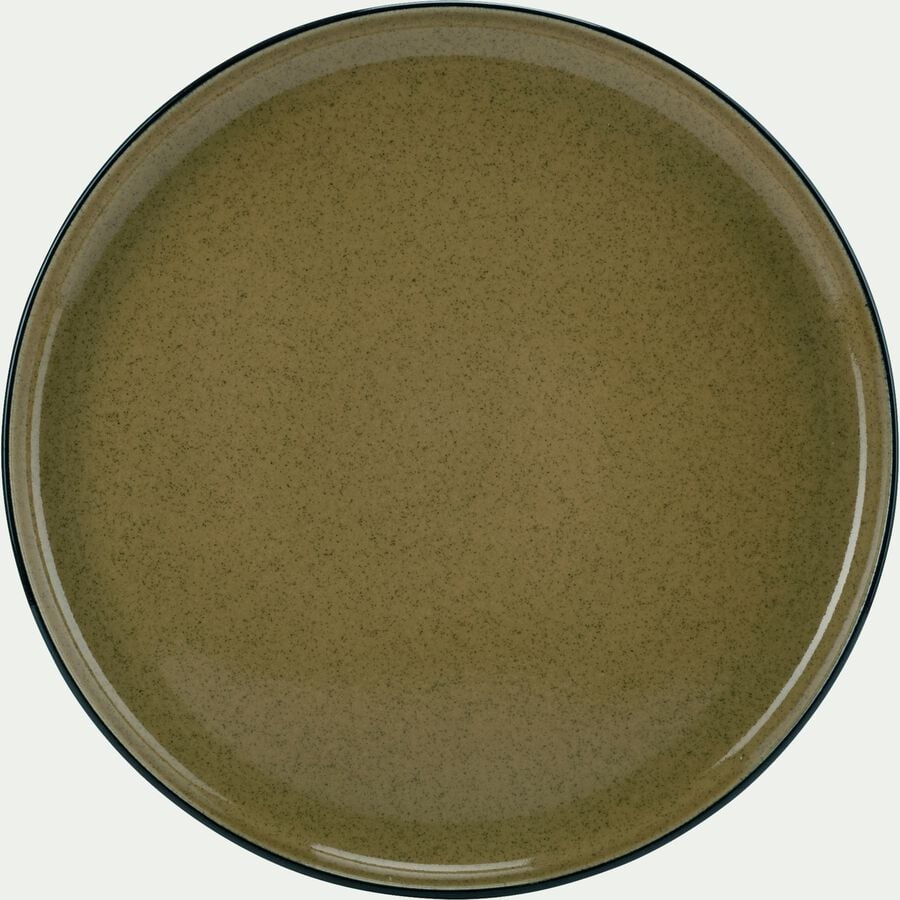 Assiette plate en grès D27,7cm - vert mousse-OLIVA