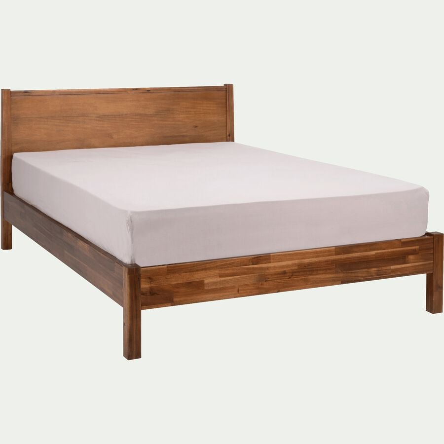 Lit 2 places avec tête de lit en acacia massif - 140x200 cm-THAO