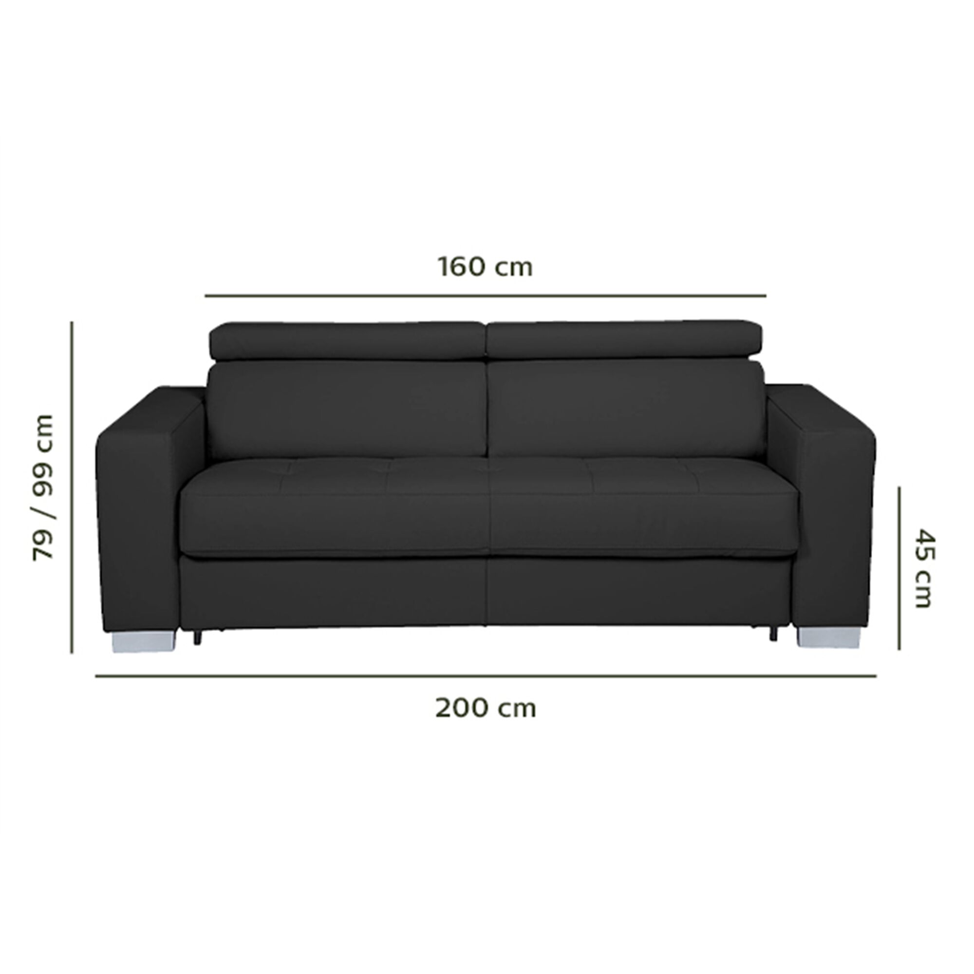 Canapé 3 places fixe en cuir avec accoudoirs 20cm - noir-MAURO