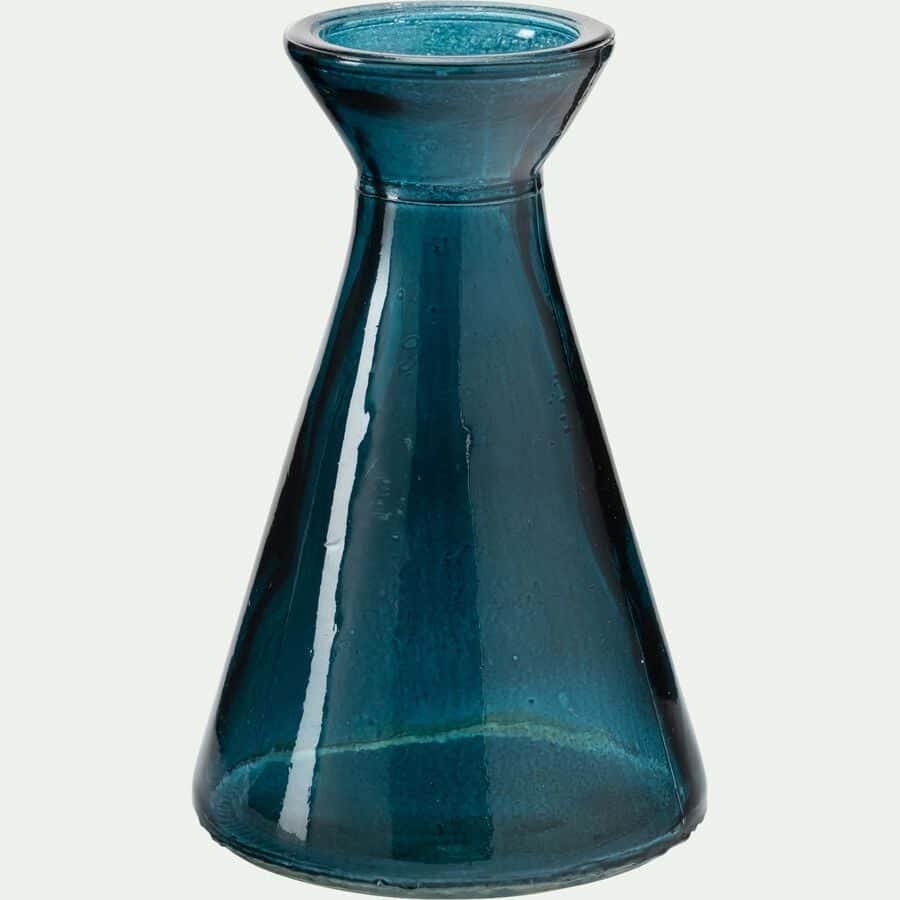 Petit vase en verre H11cm - bleu-PADOUA